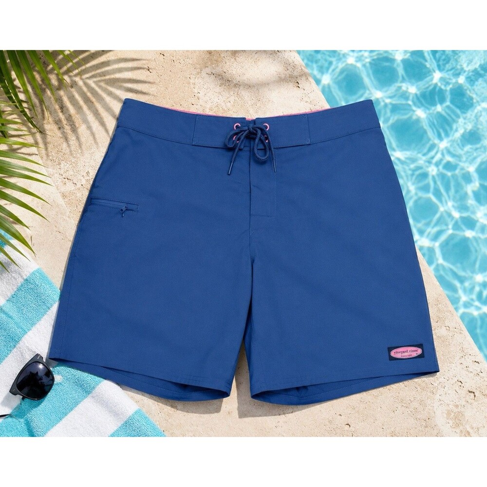 Vineyard Vines Men's Solid Board Shorts Swim Trunks Size 30 Blue Drawstring